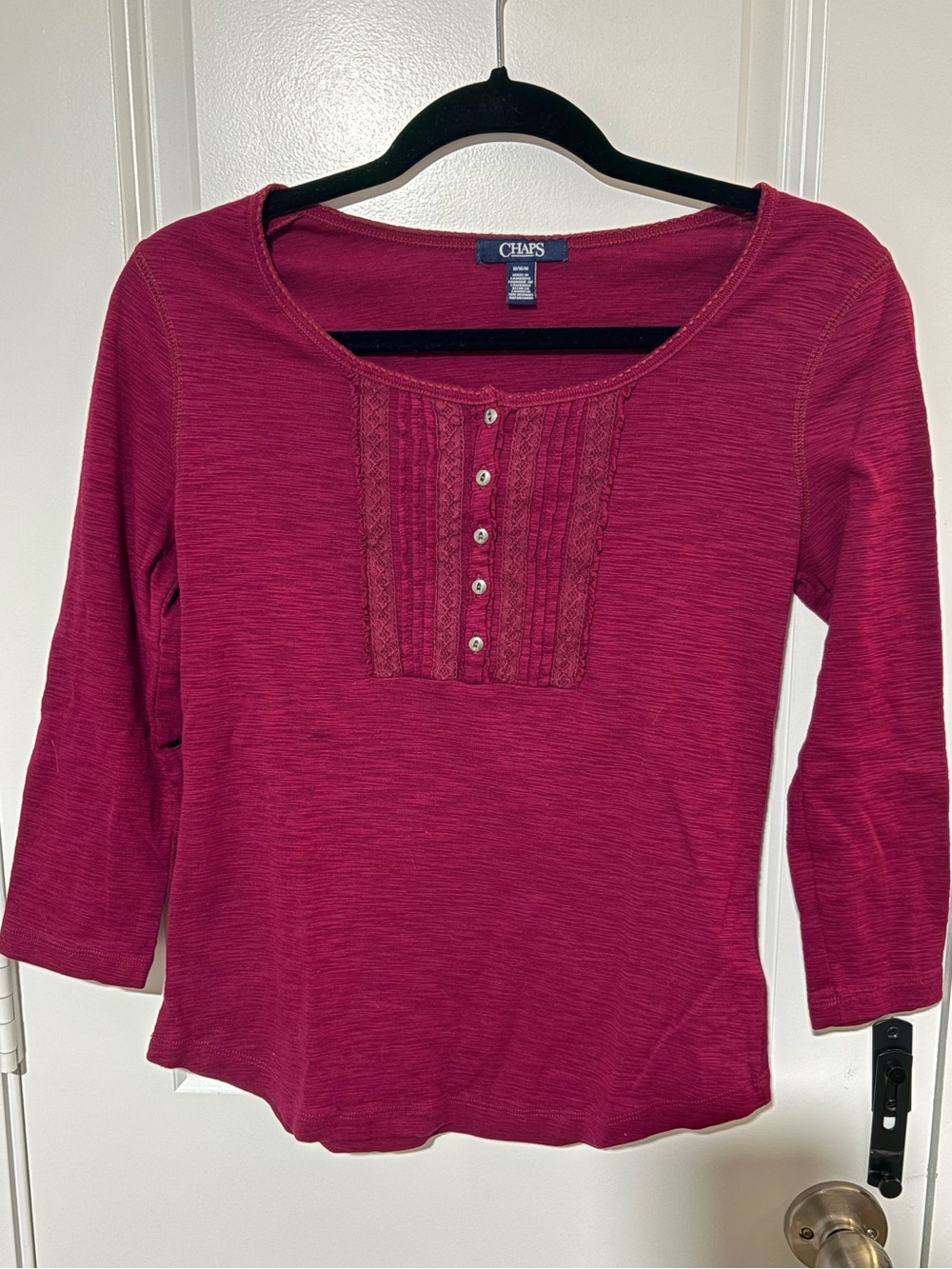 Chaps Magenta Lace Pintuck Henley Top Size M